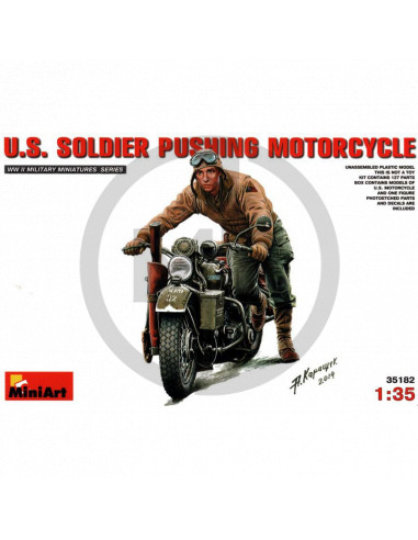 U.S. Soldier pushing Motorcycle