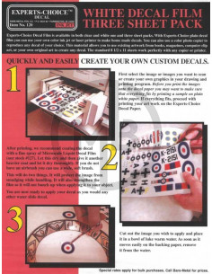 Confezione 3 fogli decal bianchi per ink jet